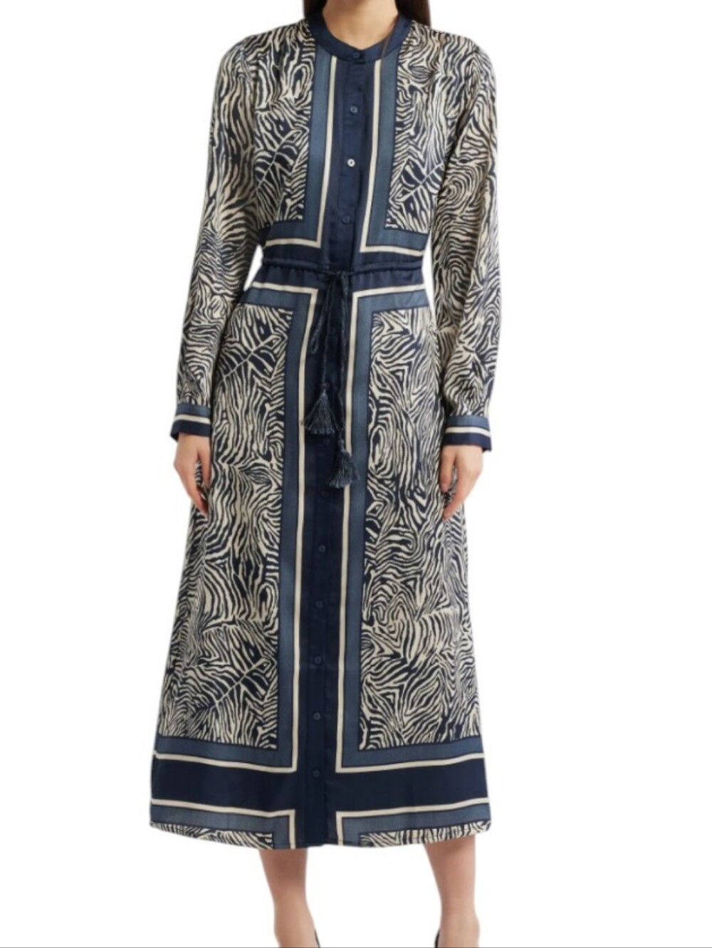 NEW..CIEBON Coco Mixed Zebra Print Midi Shirtdress In Navy.... Size Medium